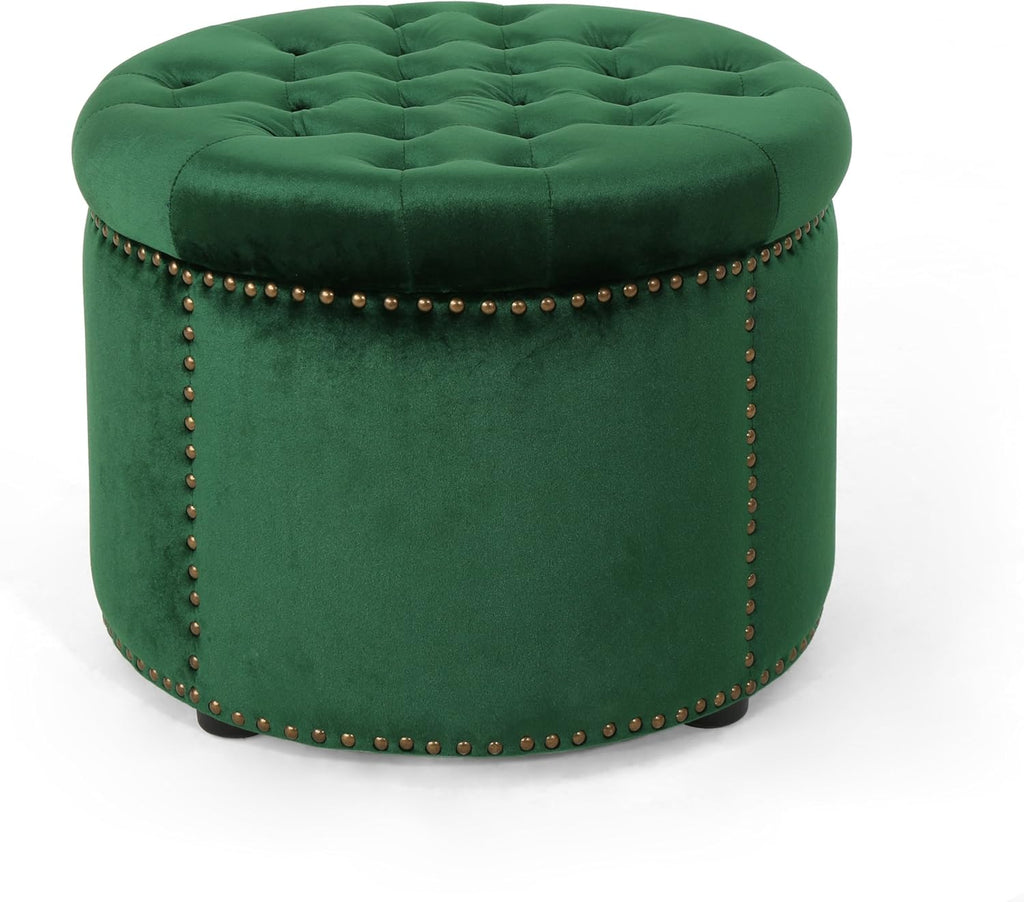 Emerald Velvet Tufted Ottoman U5819