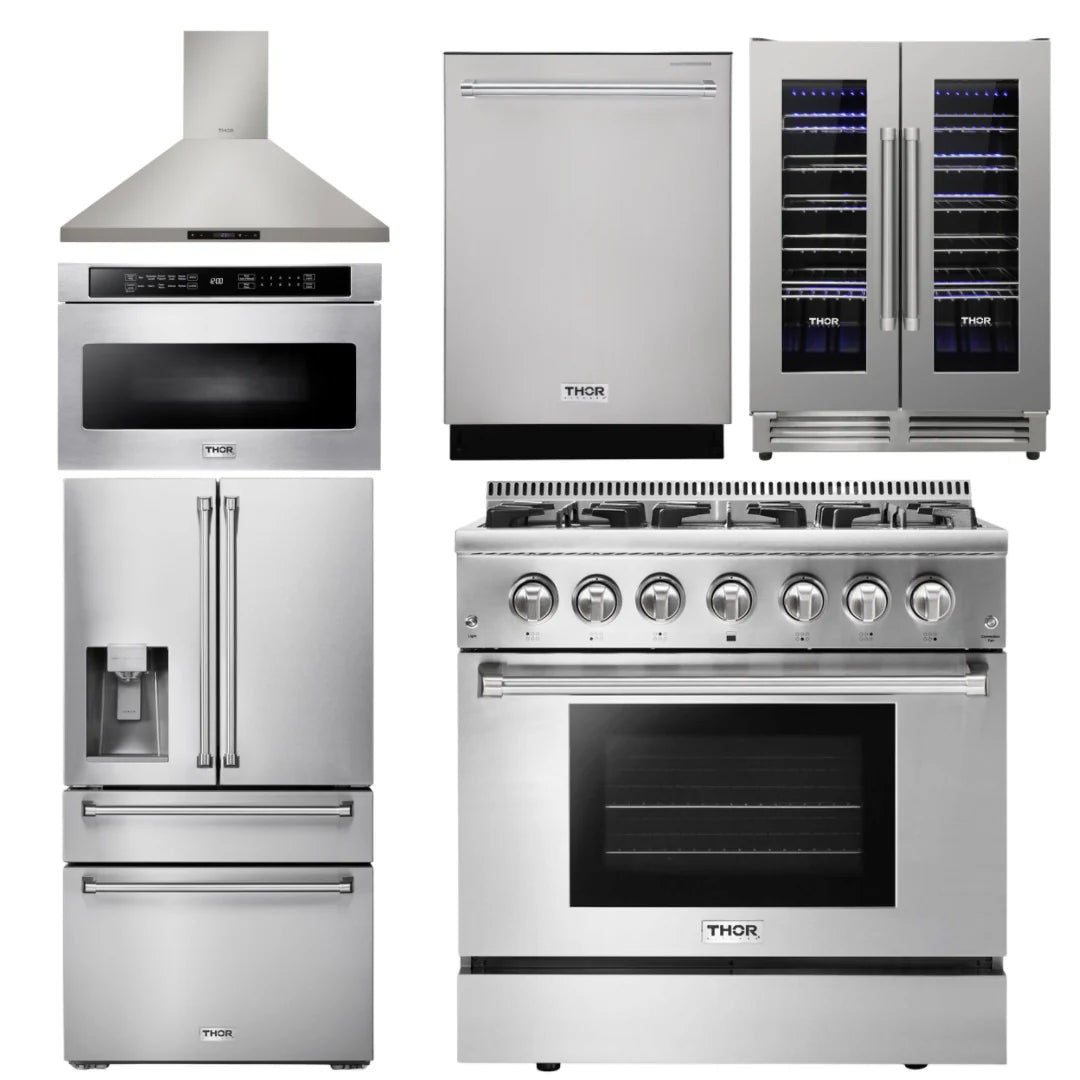 36 Propane Dual Fuel Range, Range Hood, Microwave, Refrigerator, Dishwasher, Wine Cooler S25093