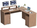 L Shaped Desk with Drawers 60 Inch Corner Computer Desk with USB Charging Port and Power Outlet Oak H420