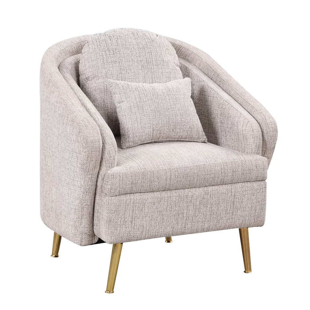 Light Grey Upholstered Accent Chair with Lumbar Pillow and Metal Legs I4627