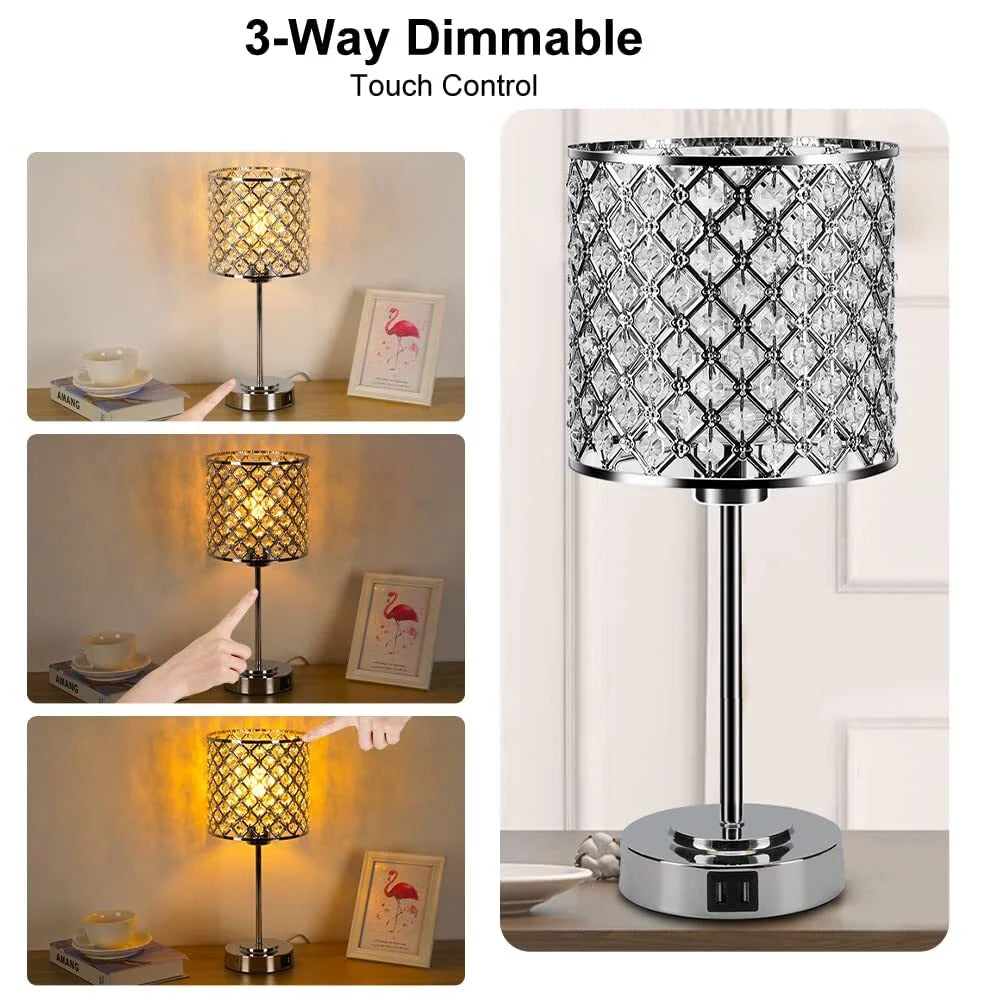 Crystal Table Lamp Set of 2 with 2 USB Charging Ports M23675