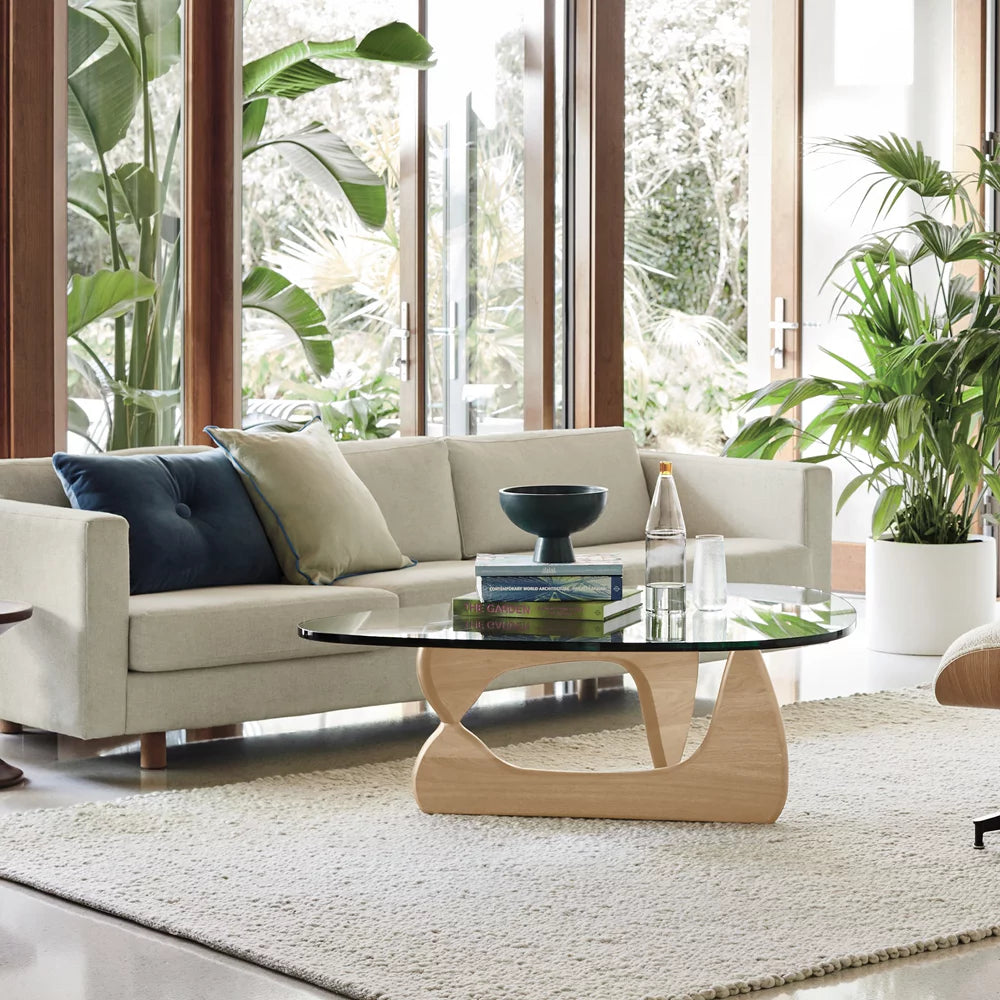 Triangle Tempered Glass Coffee Table Solid Wooden Base A9404