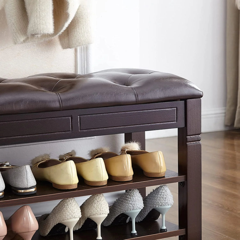 Brown Shoe Storage Bench with Cushion G47358