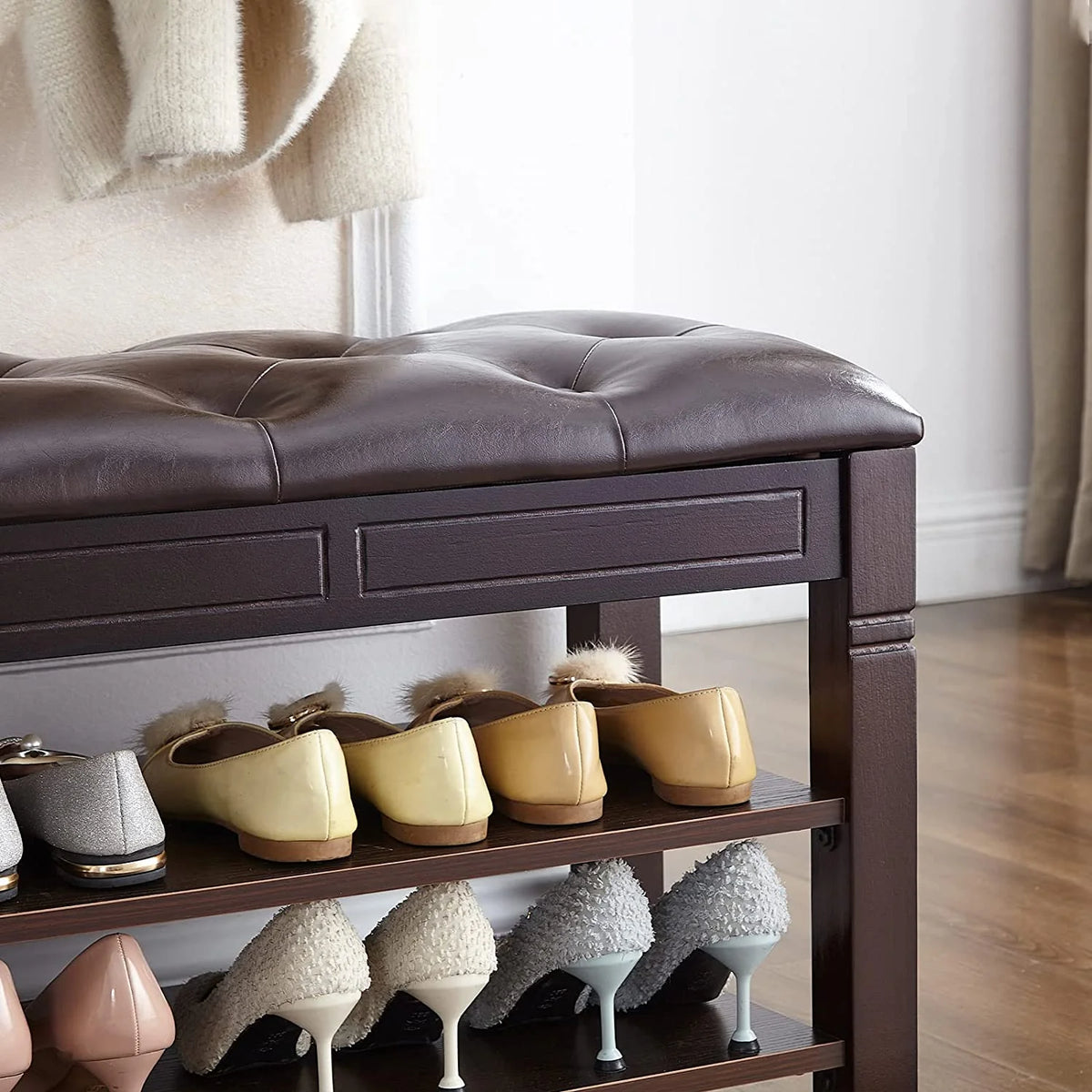 Brown Shoe Storage Bench with Cushion G47358