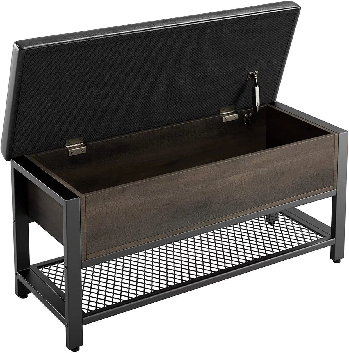 Industrial Storage Bench Flip Top Shoe Bench with Leather Padded Seat X19370