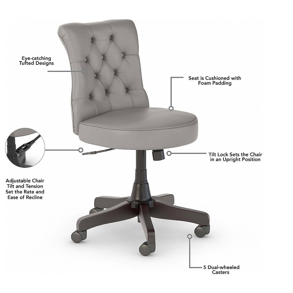 60W L Shaped Desk with Mid Back Tufted Office Chair, Gray T994652