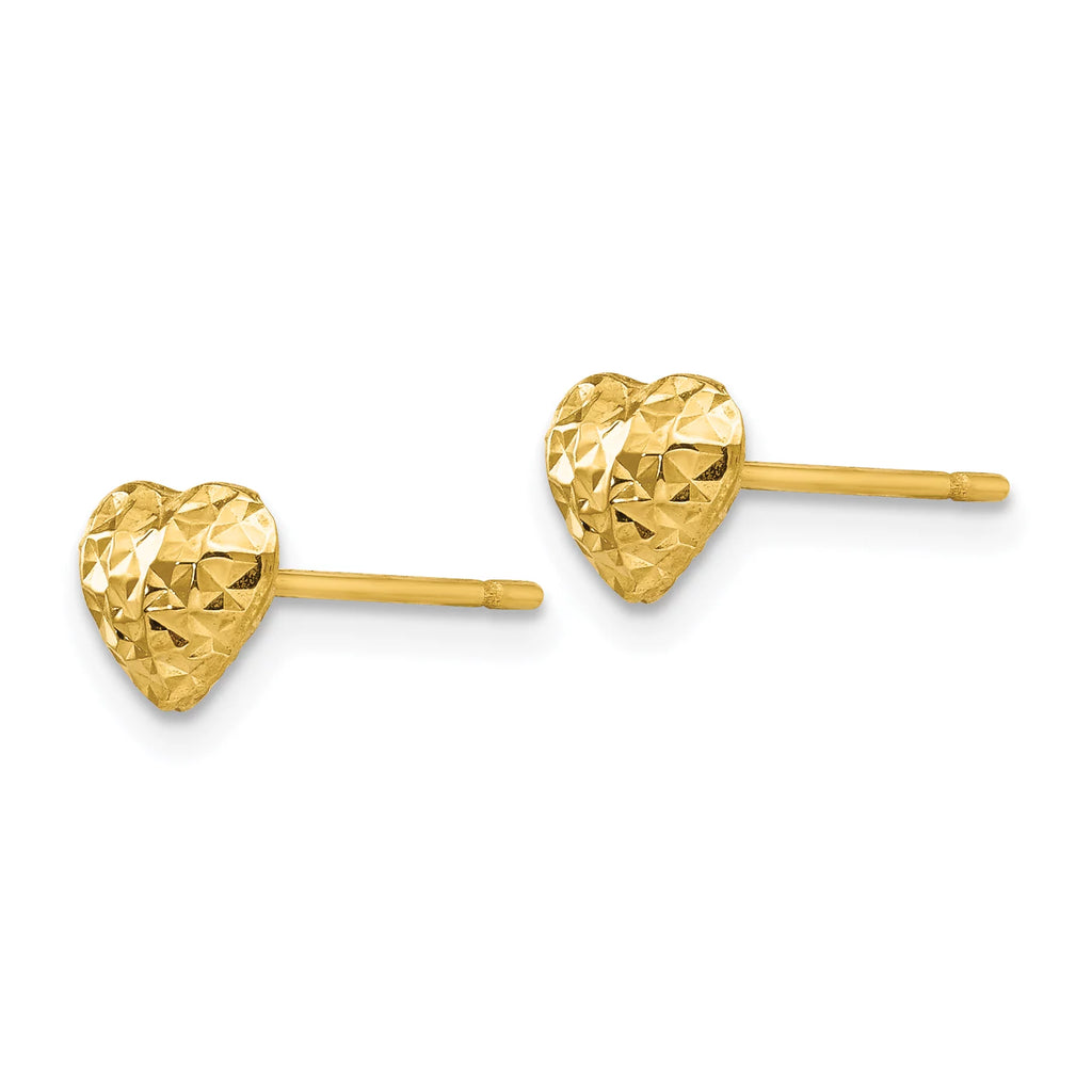 14 Karat Yellow Gold Diamond-cut Puffed Heart Post Earrings G88189