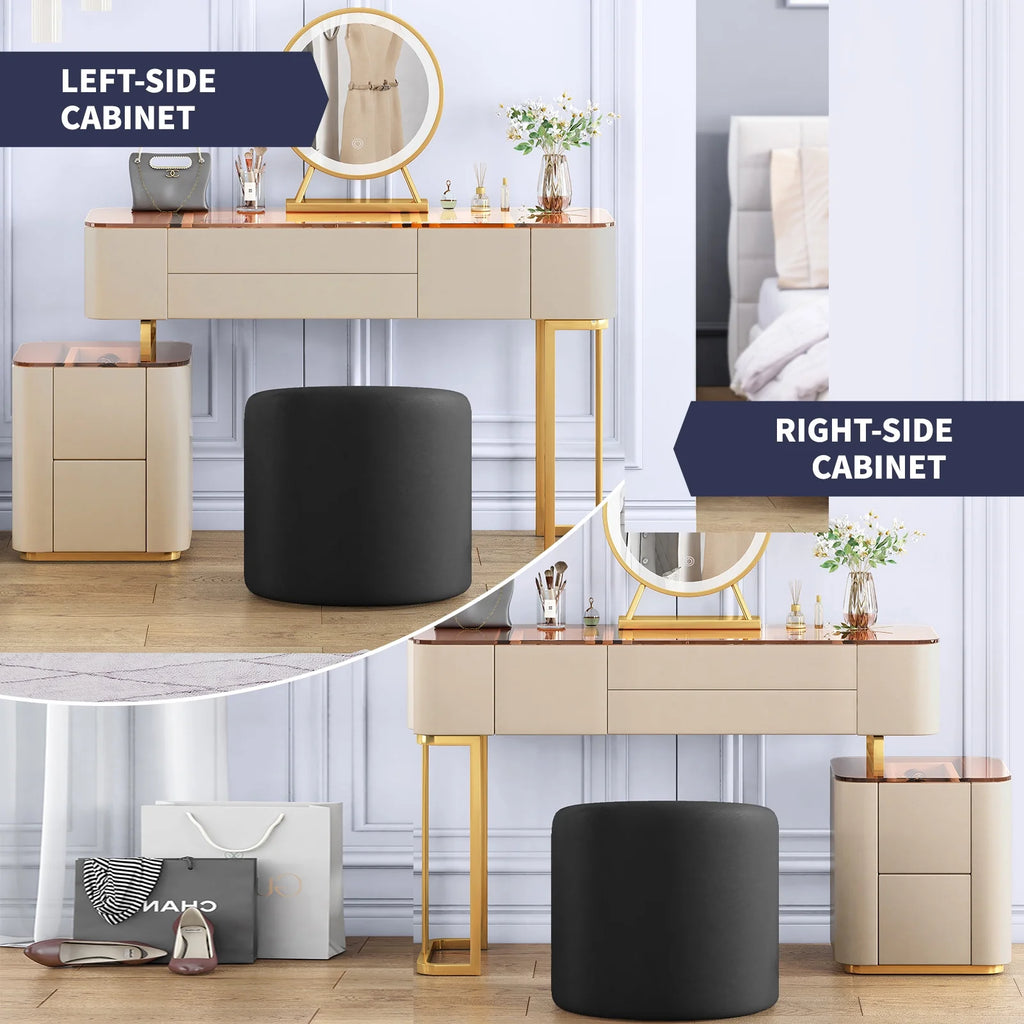 Vanity Set with LED Light Mirror, Drawers, Dressing Table and Chair C847