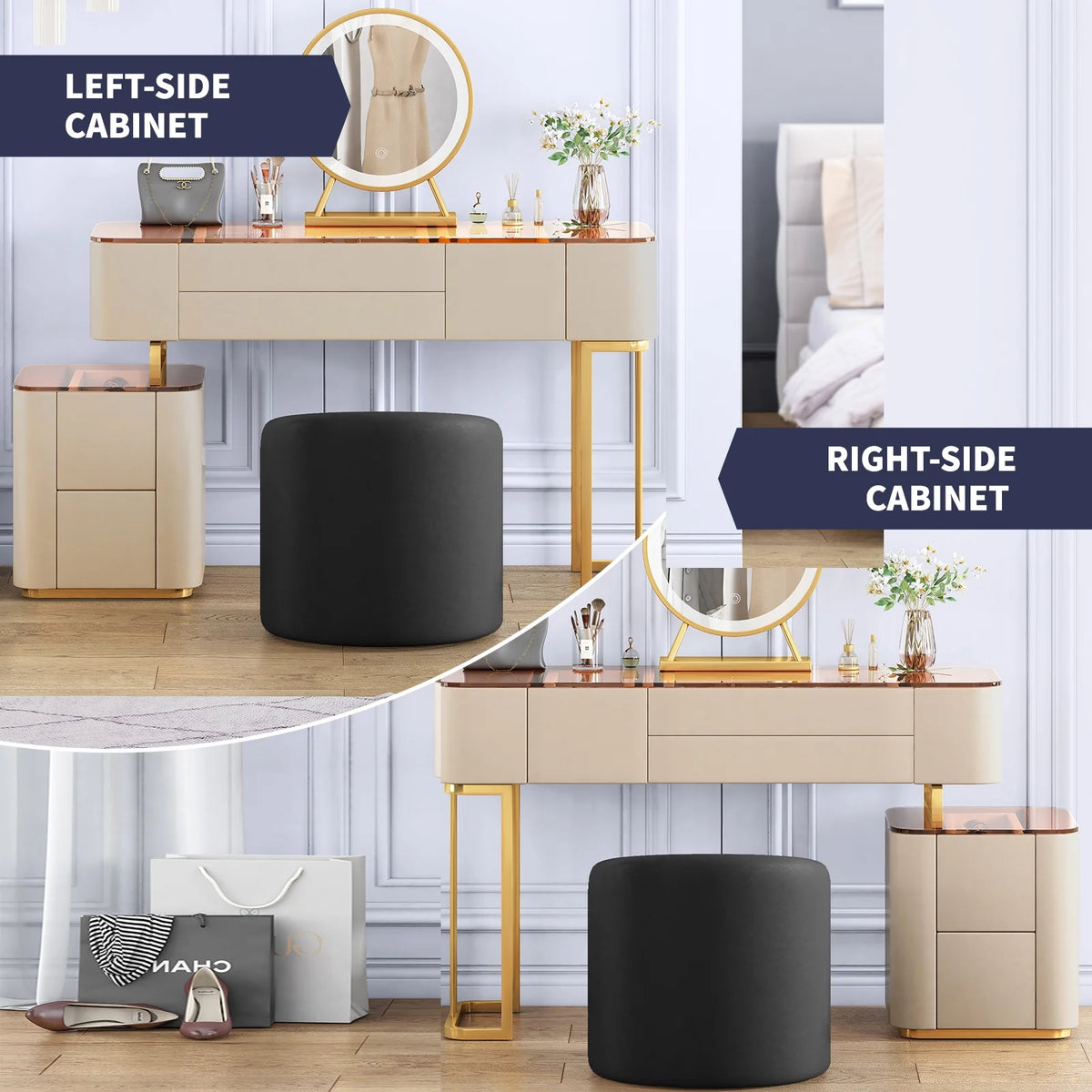 Vanity Set with LED Light Mirror, Drawers, Dressing Table and Chair C847