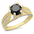 14K Yellow Gold Black & White Diamond Solitaire Engagement Ring N56088