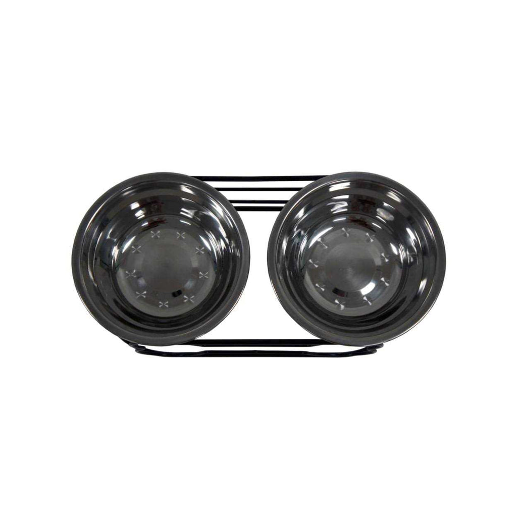 Wrought Iron Stand with Double Stainless Steel Feeder Bowls Z85063