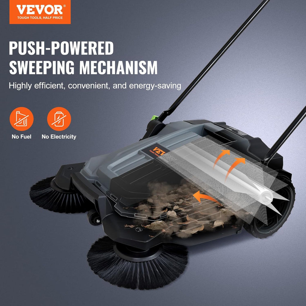 25.6" Sweeping Width Manual Non-Electric Floor Sweeper with 5-Gallon Waste Container T457584