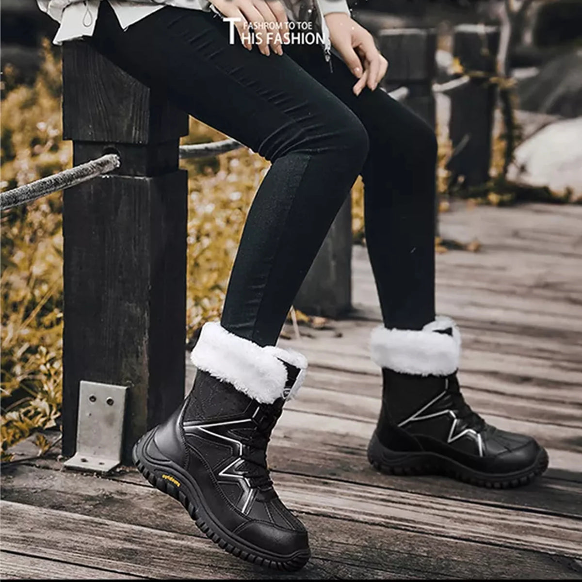 Fur Lining Mid-Calf Snow Boots J97505