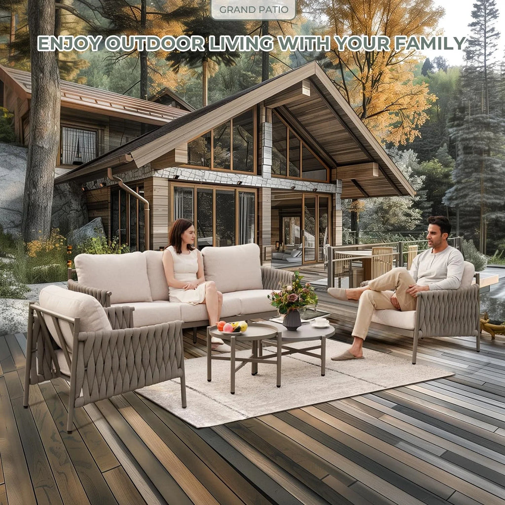 5-Piece Cotton Rope Outdoor Conversation Set with Cushions Q957055