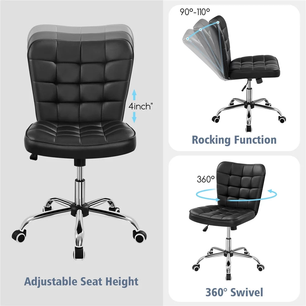 Black Tufted Faux Leather Desk Chair R93785