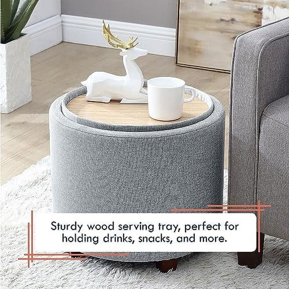 Round Velvet Ottoman with Lift Off Lid and Tray Lid R32583