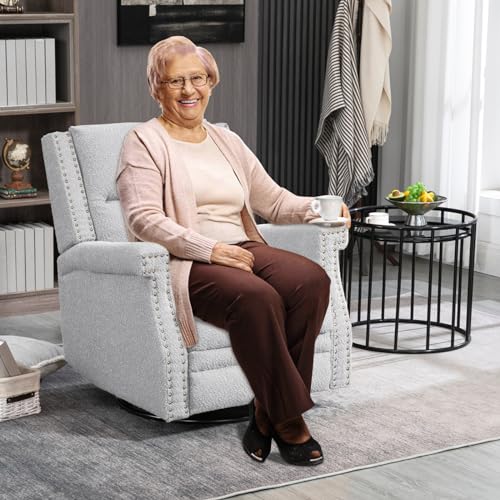 Beige Boucle Upholstered Swivel Recliner Chair N32037
