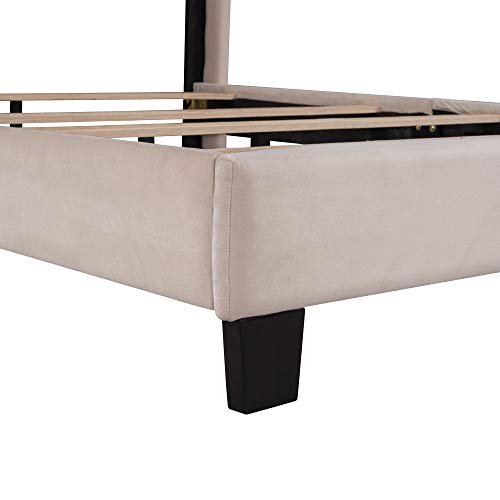 Pink Queen Size Velvet Upholstered Platform Bed with Headboard and Footboard E897818