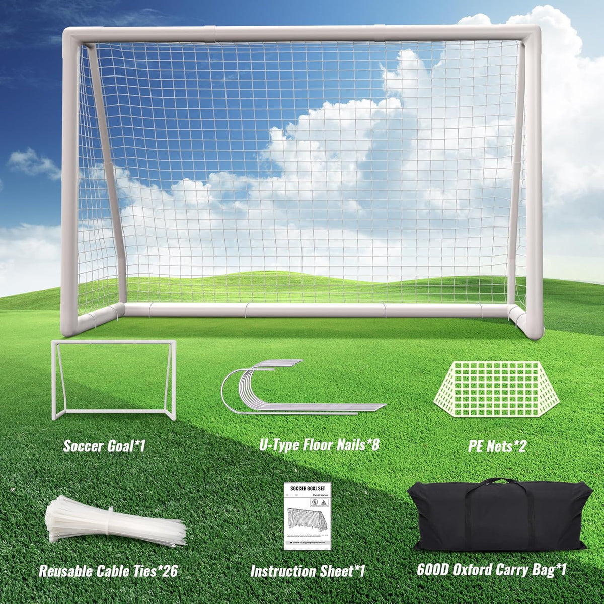 8x5ft Weatherproof PVC Soccer Goal with Carry Bag T870