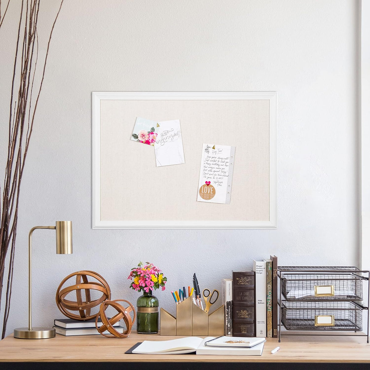 23"x17" White Wood Style Frame Bulletin Board P90989