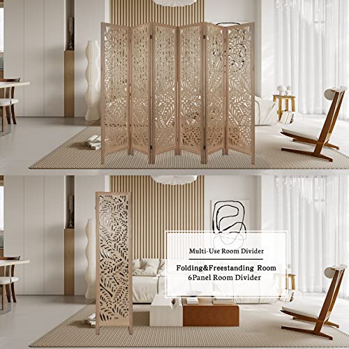Light Brown 6 Panel Folding Wood Room Divider C2687