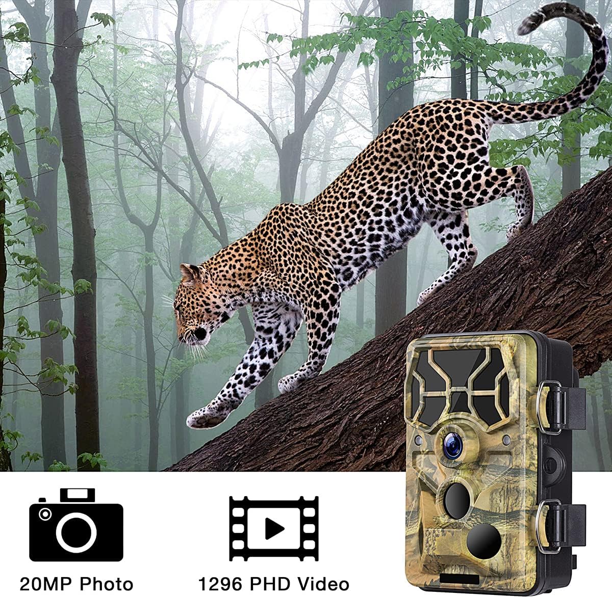 WiFi Bluetooth 1296P 20MP Hunting Game Camera Night Vision Waterproof IP66 R790807