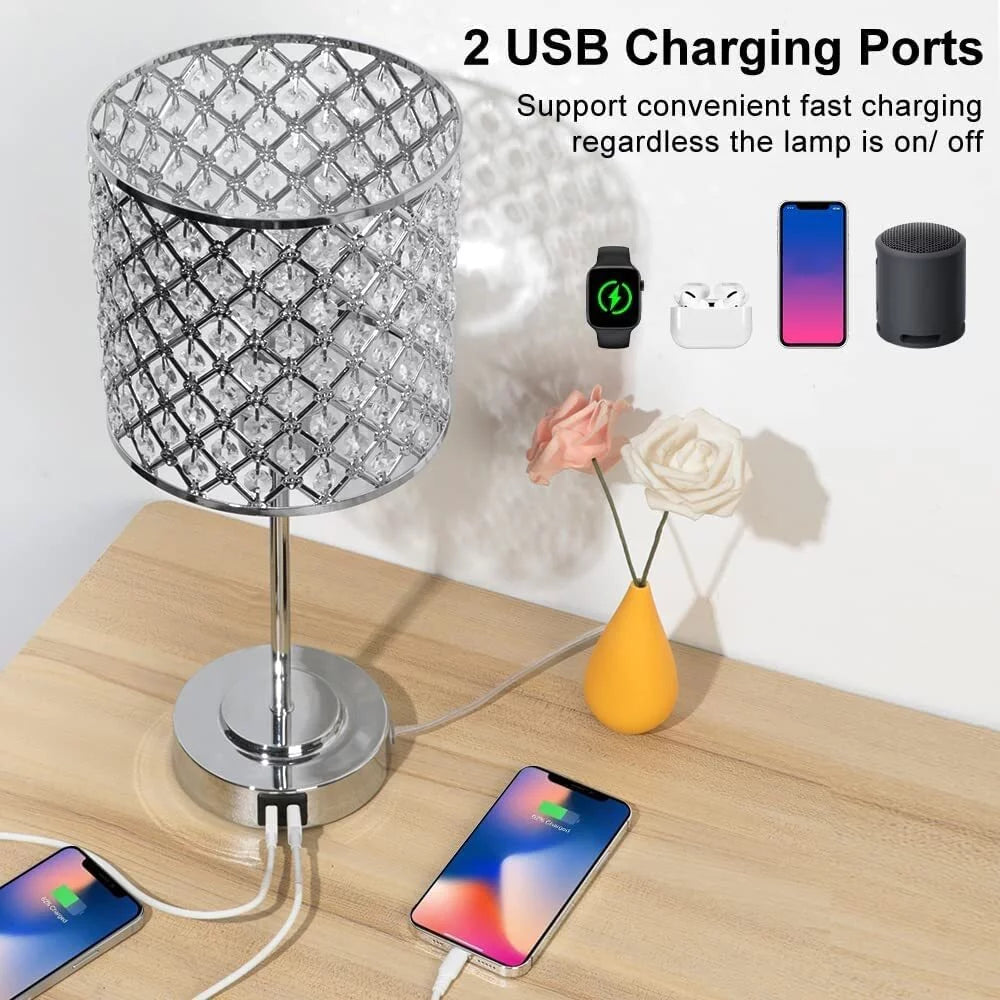 Crystal Table Lamp Set of 2 with 2 USB Charging Ports M23675