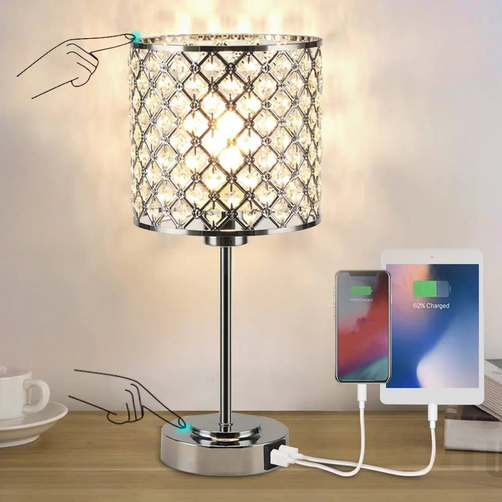 Crystal Table Lamp Set of 2 with 2 USB Charging Ports M23675