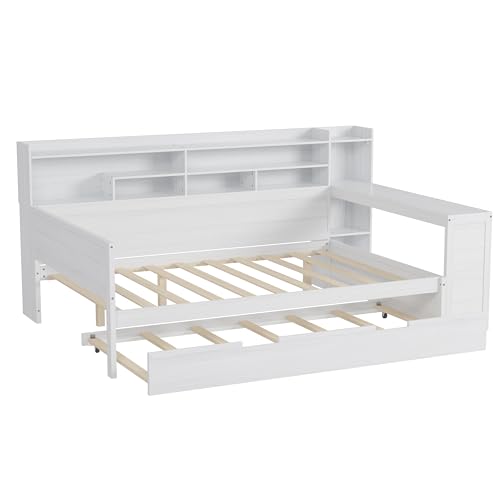 Twin Size Wood Daybed with Bookcase Storage and Desk R767