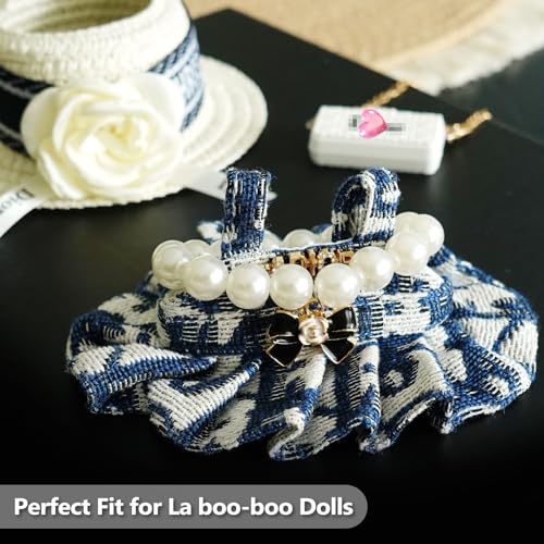 17cm Doll Clothes Set with Hat Pearl Necklace Bag Accessories Blue I8424