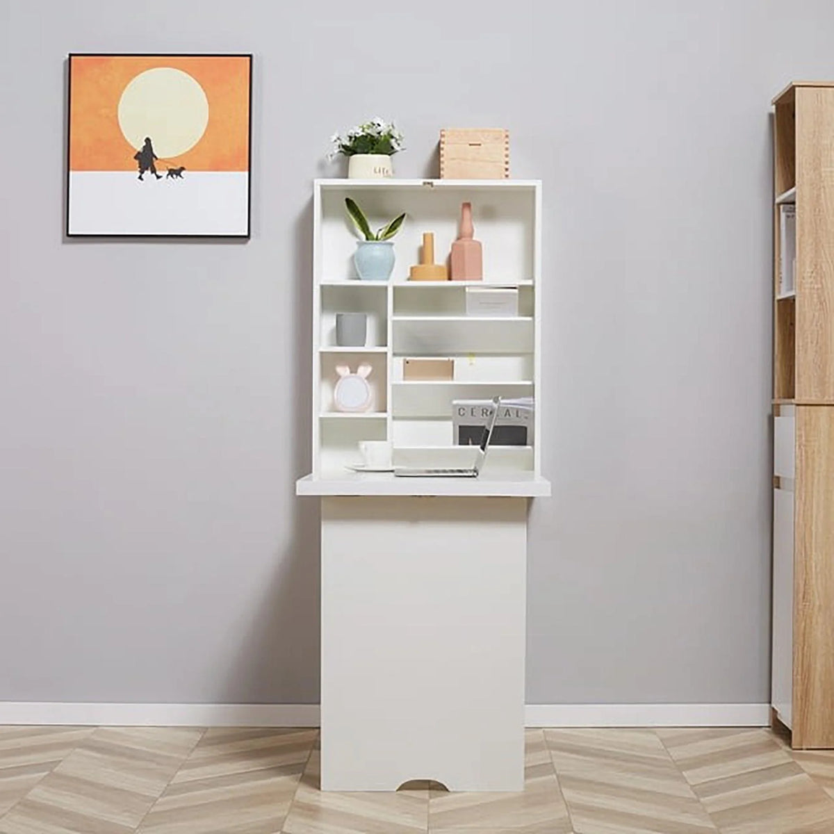 Wall Mounted Folding Convertible Desk with Hutch M865