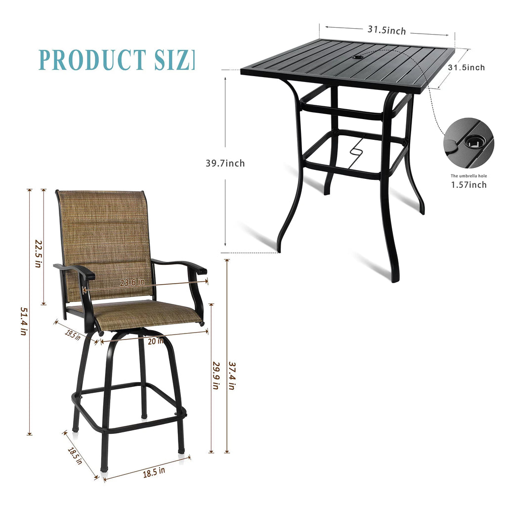 5-Piece Outdoor Textile Bar Set with Swivel Bar Stools X86107