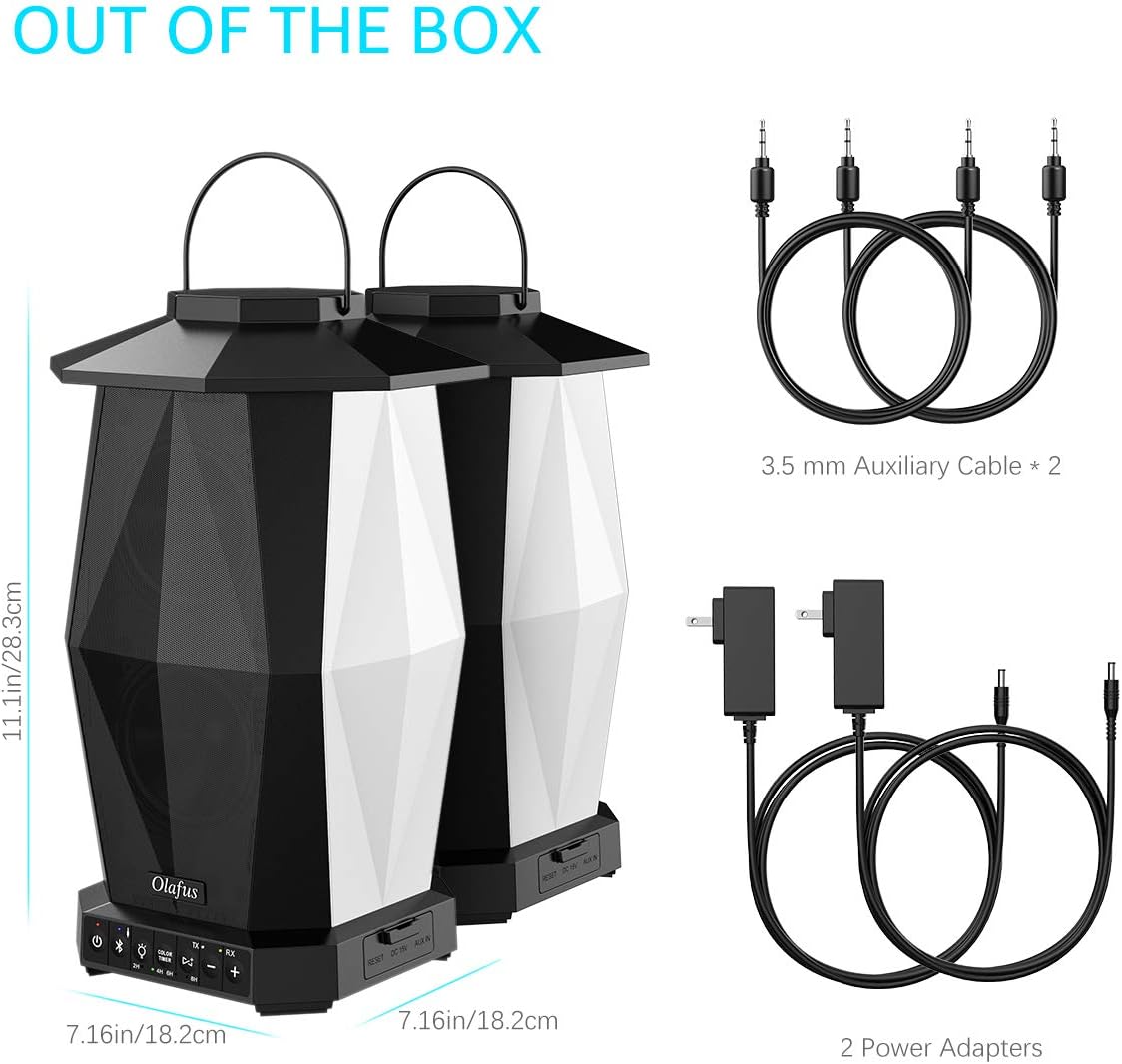 Outdoor Bluetooth Lantern Speakers 2 Pack, 25W Waterproof Wireless with LED Mood Lights, 20H Playtime E1088