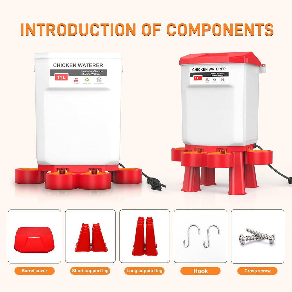 Heated 11L Plastic Poultry Chicken Waterer Y4833