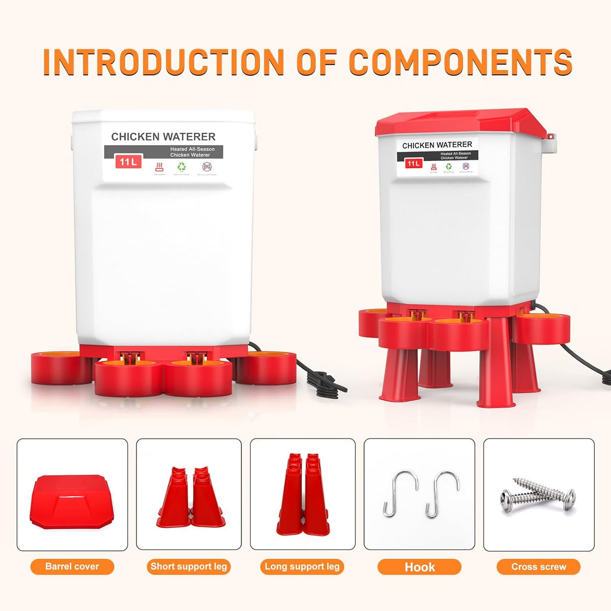 Heated 11L Plastic Poultry Chicken Waterer Y4833