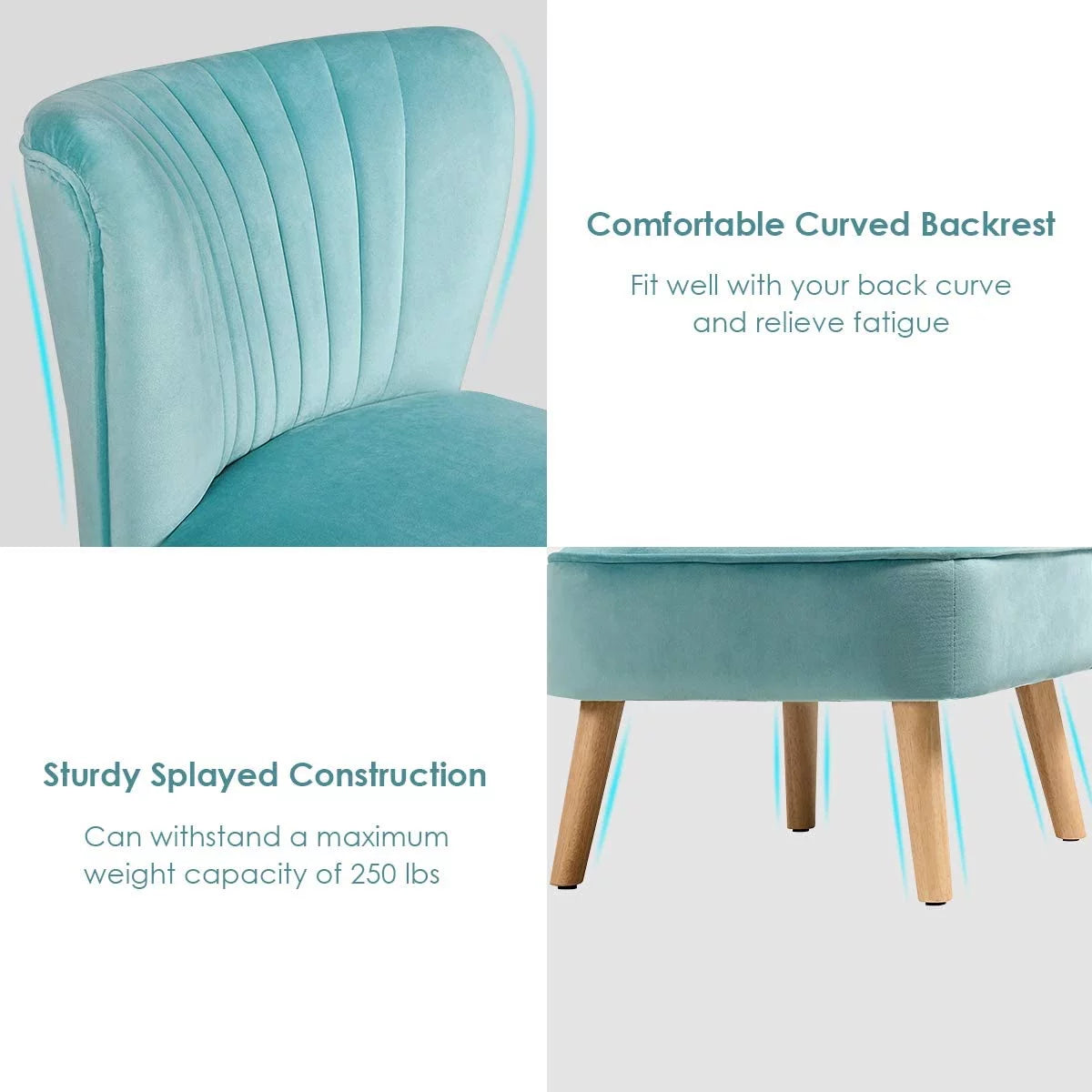 Velvet Armless Club Chair with Wood Legs G5604
