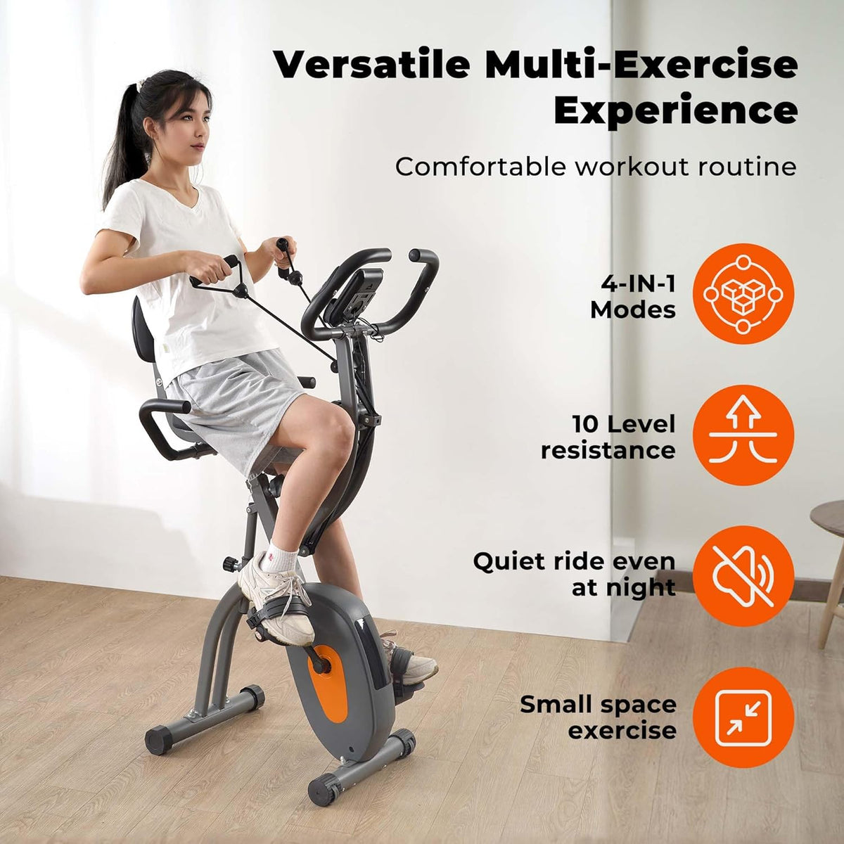 Folding Exercise Bike with Arm Resistance Bands & Pulse Sensor LCD Monitor M961371