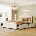 Beige Velvet Queen Size Bed with 4 Storage Drawers M40217