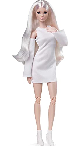 Barbie Looks Doll (Tall, Blonde) Fully Posable Fashion Doll Wearing White Dress & Platform Boots S86461