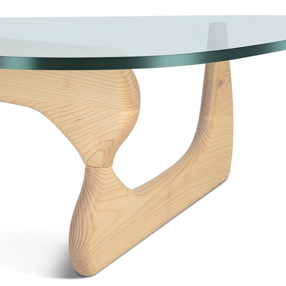 Triangle Tempered Glass Coffee Table Solid Wooden Base A9404