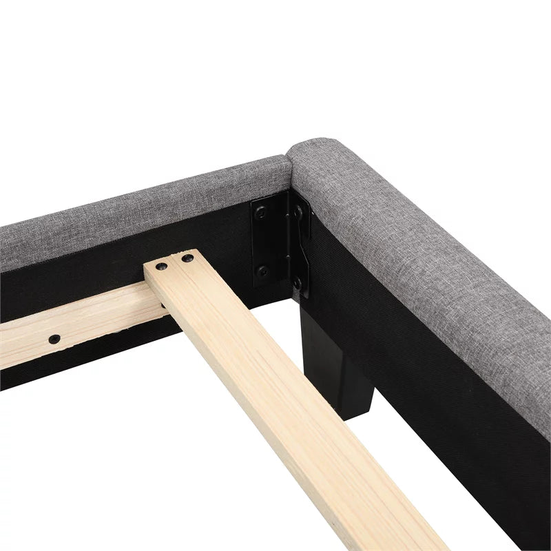 Gray Linen Fabric Queen Upholstered Platform Bed with Tufted Headboard V7557