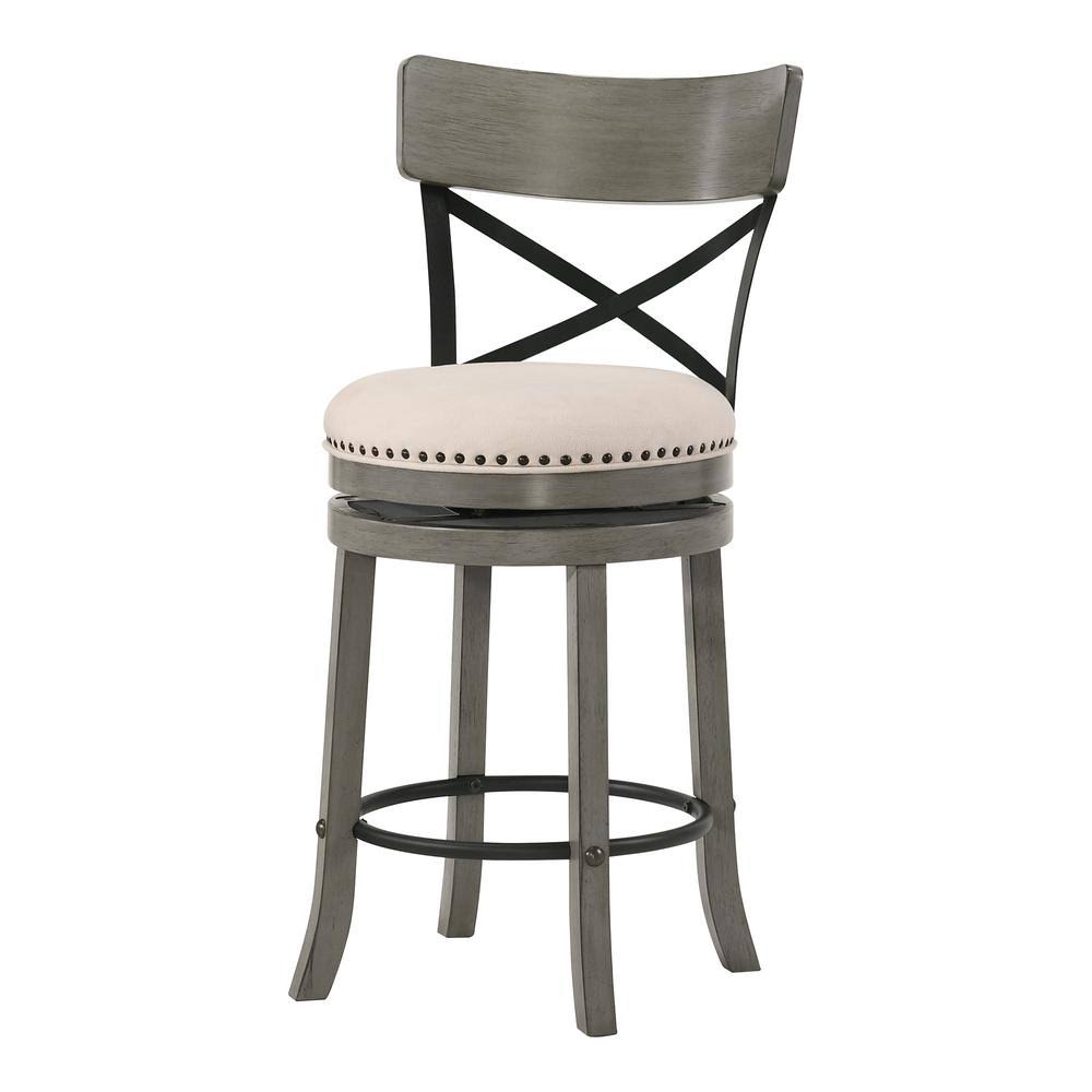 Light Grey and Black Wood Counter Height Bar Stool Set of 2 G292