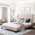 Pink Queen Size Velvet Upholstered Platform Bed with Headboard and Footboard E897818
