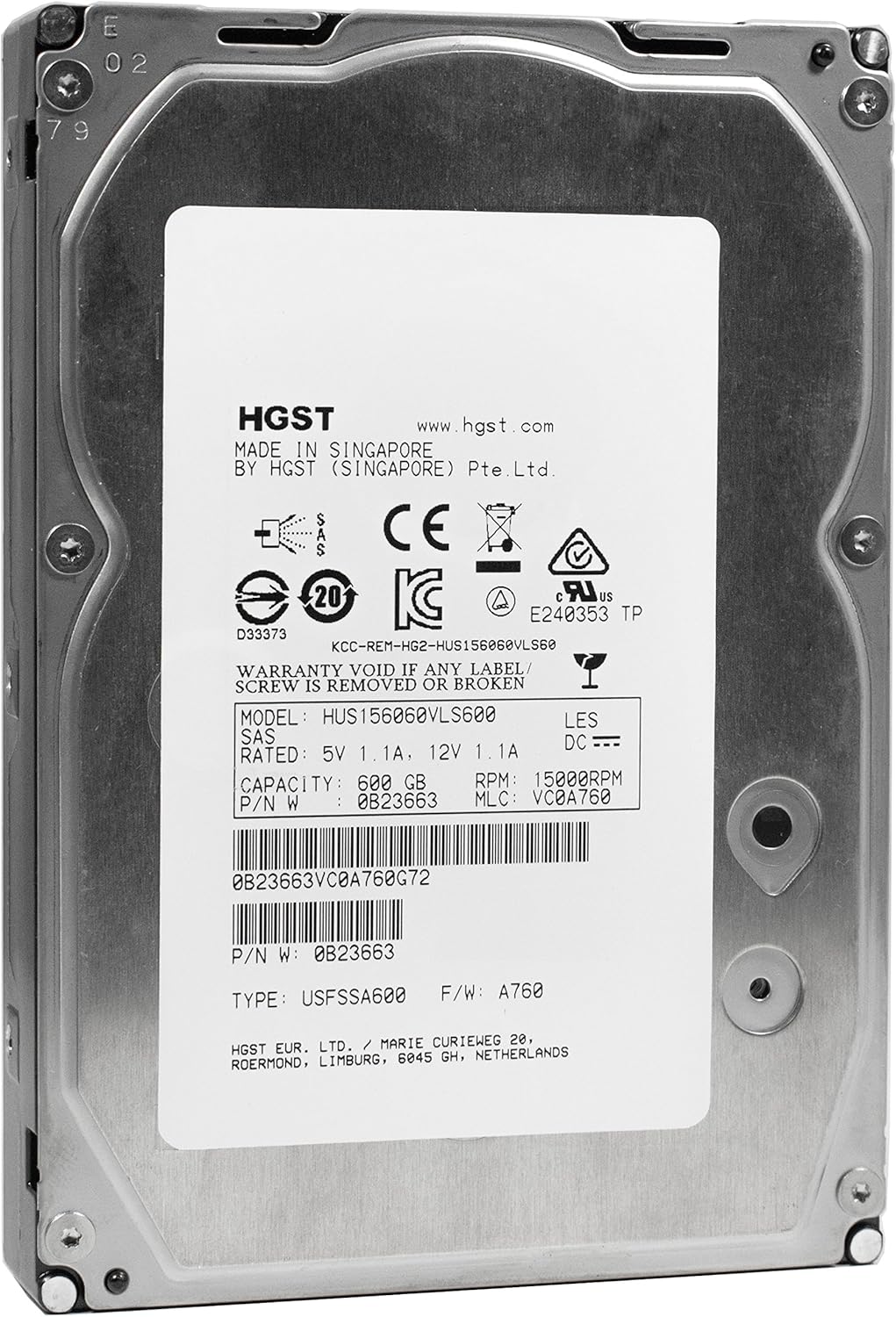 600GB 15K RPM SAS 6Gb/s 64MB Cache 3.5 Inch Enterprise Hard Disk Drive X465030