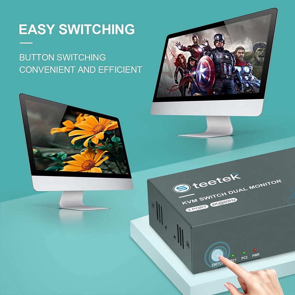 KVM Switch HDMI Dual Monitor, UHD4K@60Hz, 2 Computers Share 2 Monitors, 4 USB 2.0 ports, HDCP2.2 V578