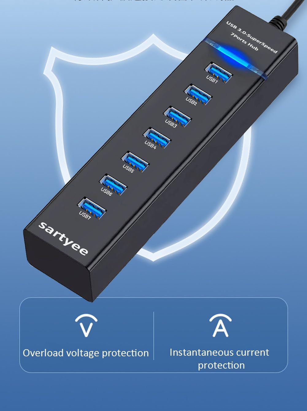 7 Port USB Hub Data Splitter Extender T145