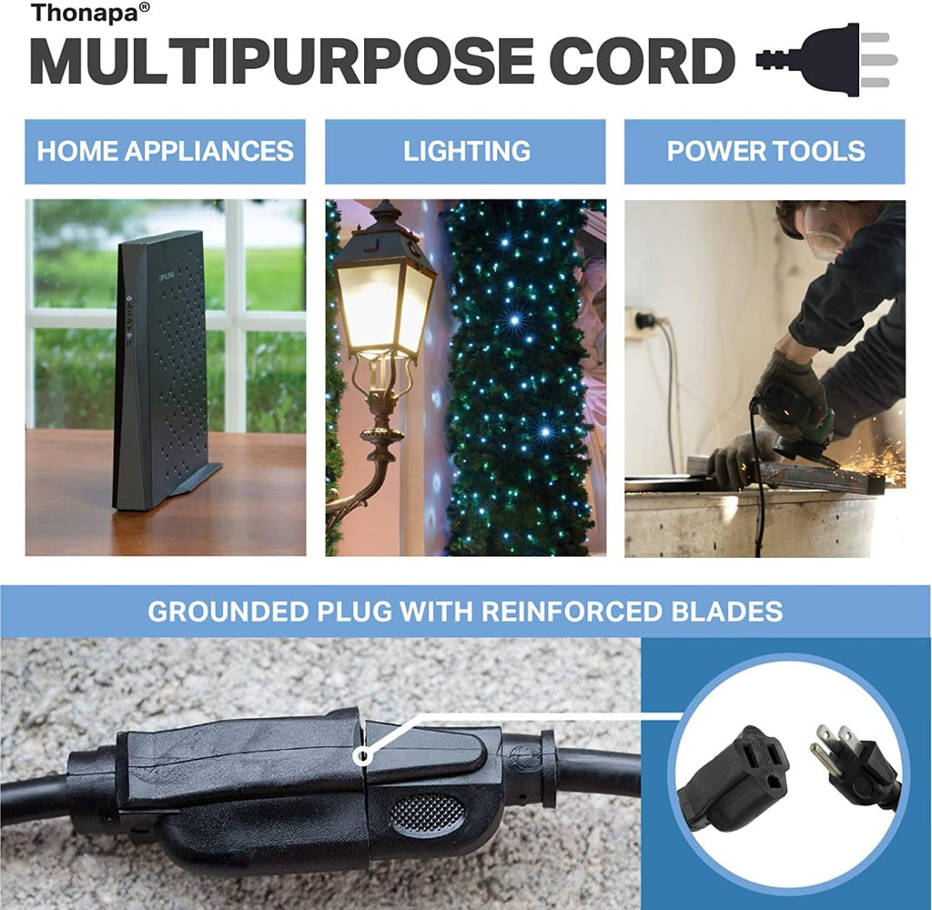 Black Oil Resistant Extension Cord 100 Ft SJTOW Pack of 2 T674460