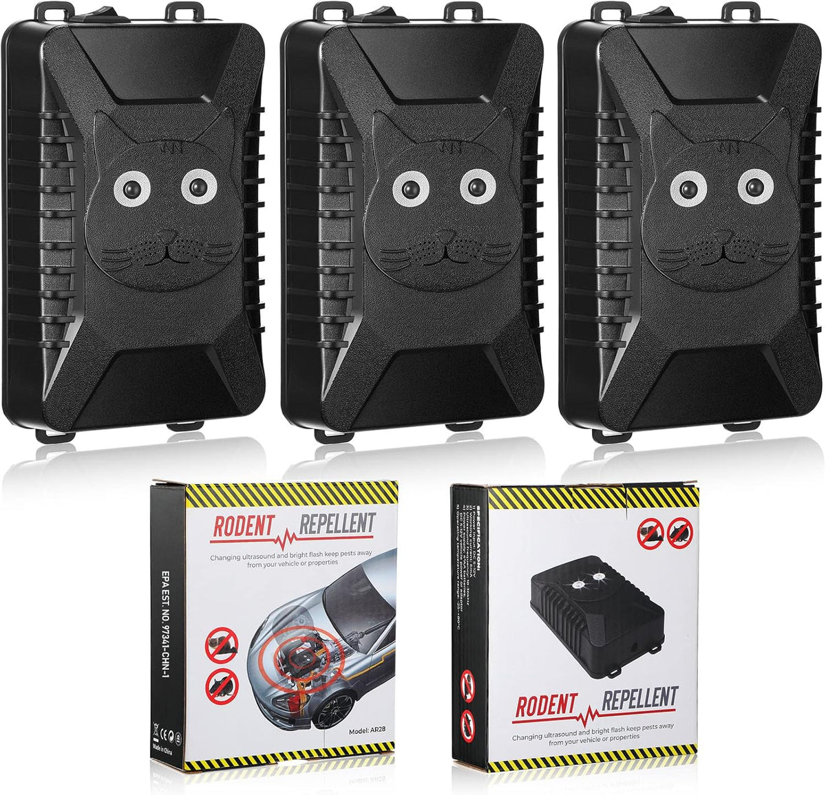 Ultrasonic Animal Rodent Repeller 3 Sets Battery Operated with LED Strobe Lights F40584