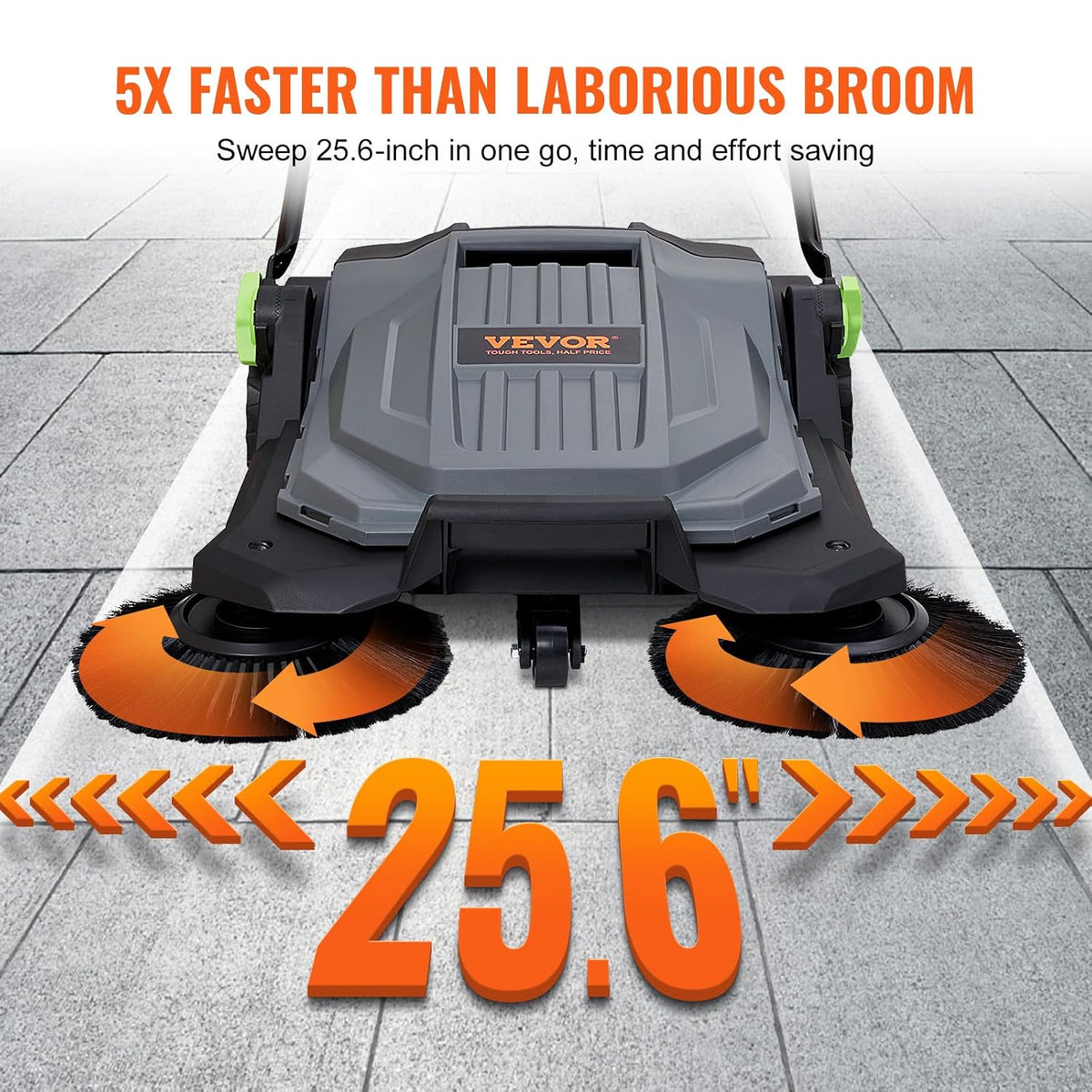 25.6" Sweeping Width Manual Non-Electric Floor Sweeper with 5-Gallon Waste Container T457584