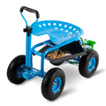Blue Heavy Duty Rolling Garden Tool Cart with Seat and Storage S6014